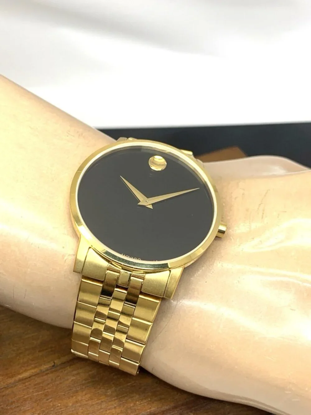 Movado Men's Watch 0607203 Museum Black Dial Swiss Quartz Gold Steel 40mm